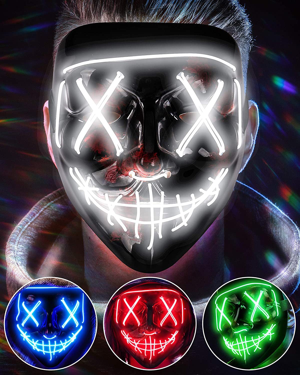 Led Purge Mask Halloween - Беспроводная страшная светящаяся маска