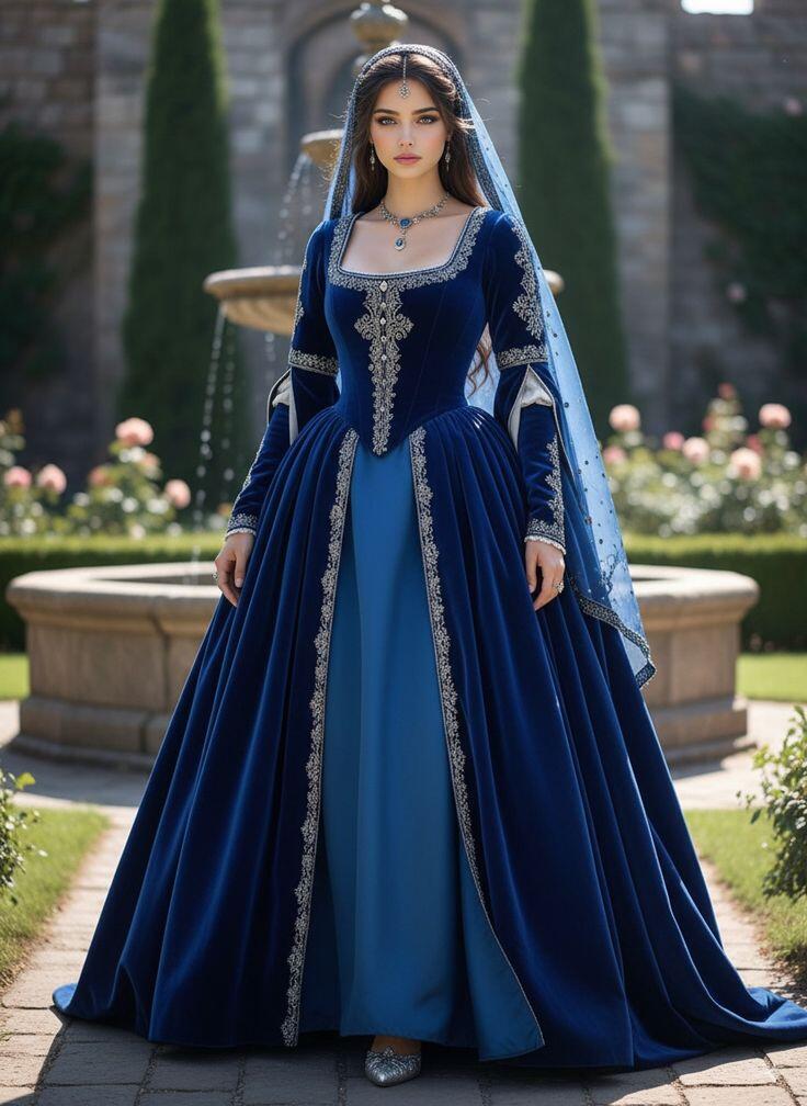 Medieval Renaissance Dress Women - Средневековое синее бальное платье Tudor Royal